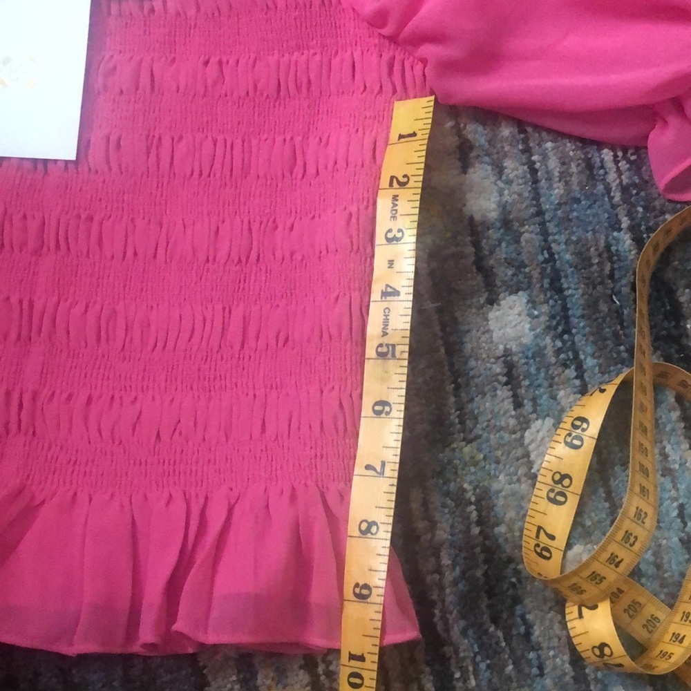 NWT WAYF Hot Pink Ruched Ruffled Puff Sleeve Cropped Top - Picture 7 of 9